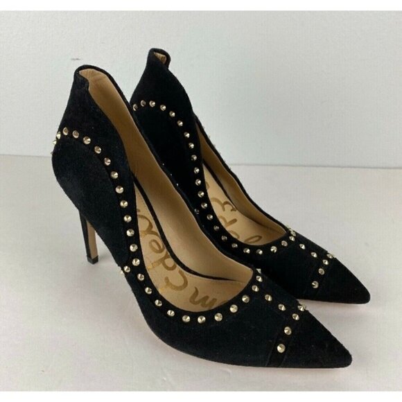 Sam Edelman Sz 7 M 7M Black Suede Leather Studded Heel Stilletto - Picture 13 of 16
